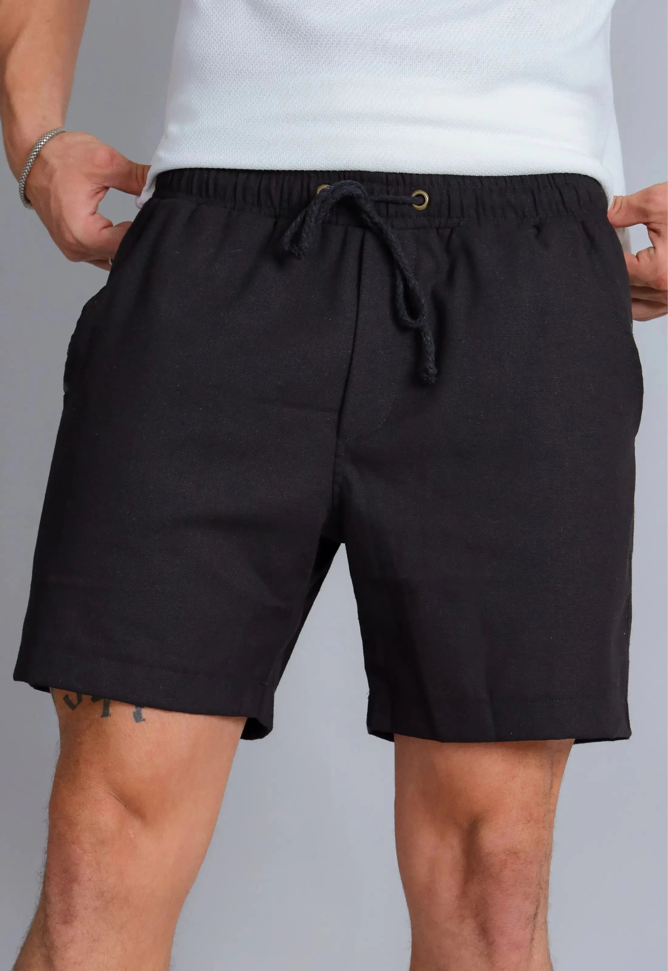 Men's Black Linen Shorts