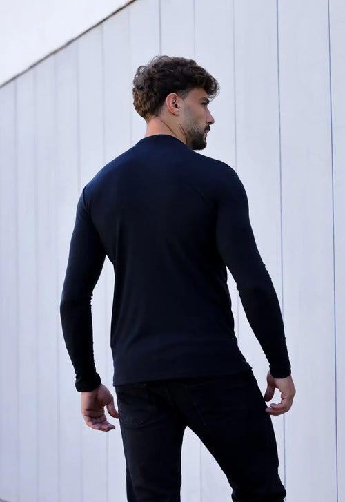 Black Slim Fit Long Sleeve T-Shirt with Medium Neck